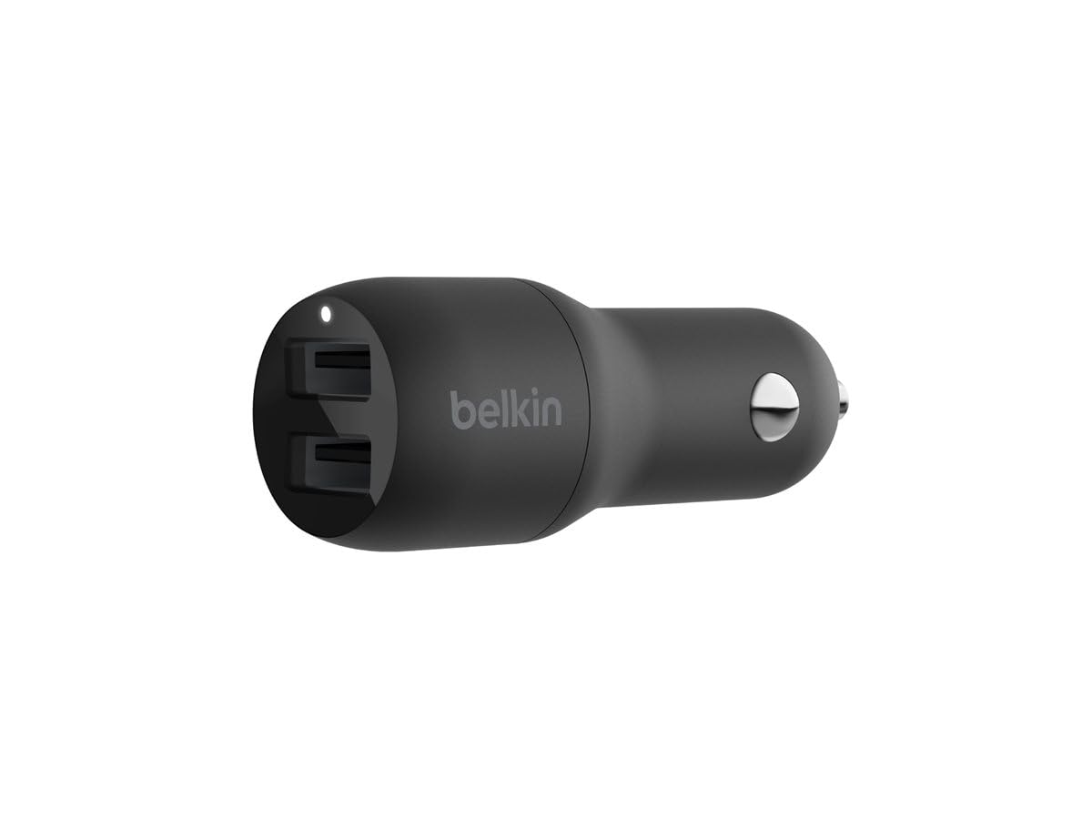 Belkin 24W Dual USB-A Fast Charge Car Charger Adapter. with 12W Pd from Each USB-A Ports Quick Charge All Compatible Dev