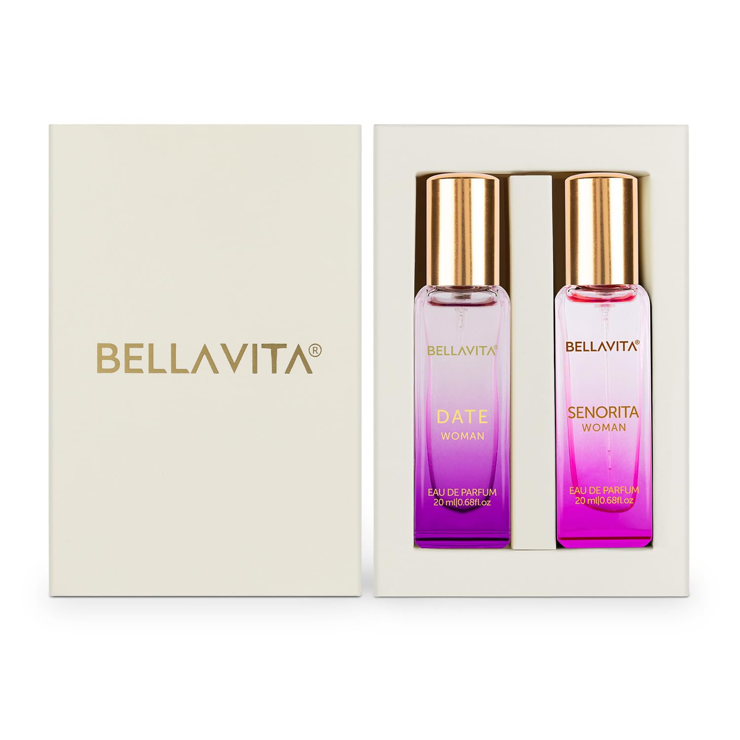 BELLAVITA Date & Senorita Woman Perfume Combo with Jasmine, Vanilla, Lotus & Musk | EDP Fragrance Scent, Pack of 2, 20 m