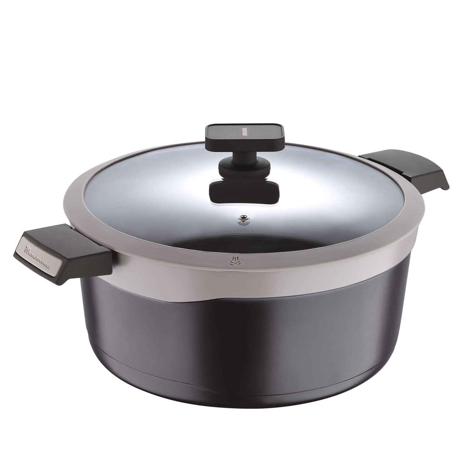 BERGNER Gastro Non Stick Casserole/Briyani Pot/Handi with Glass Lid 28Cm, Induction Base, Thickness 4.1Mm, Brown, Gas Re