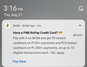 BHIM x PNB RuPay CC: Earn Up to Rs. 25 Cashback on Every Eligible Payment!