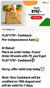 Bigbasket independence offers - FLAT 79 Cashback