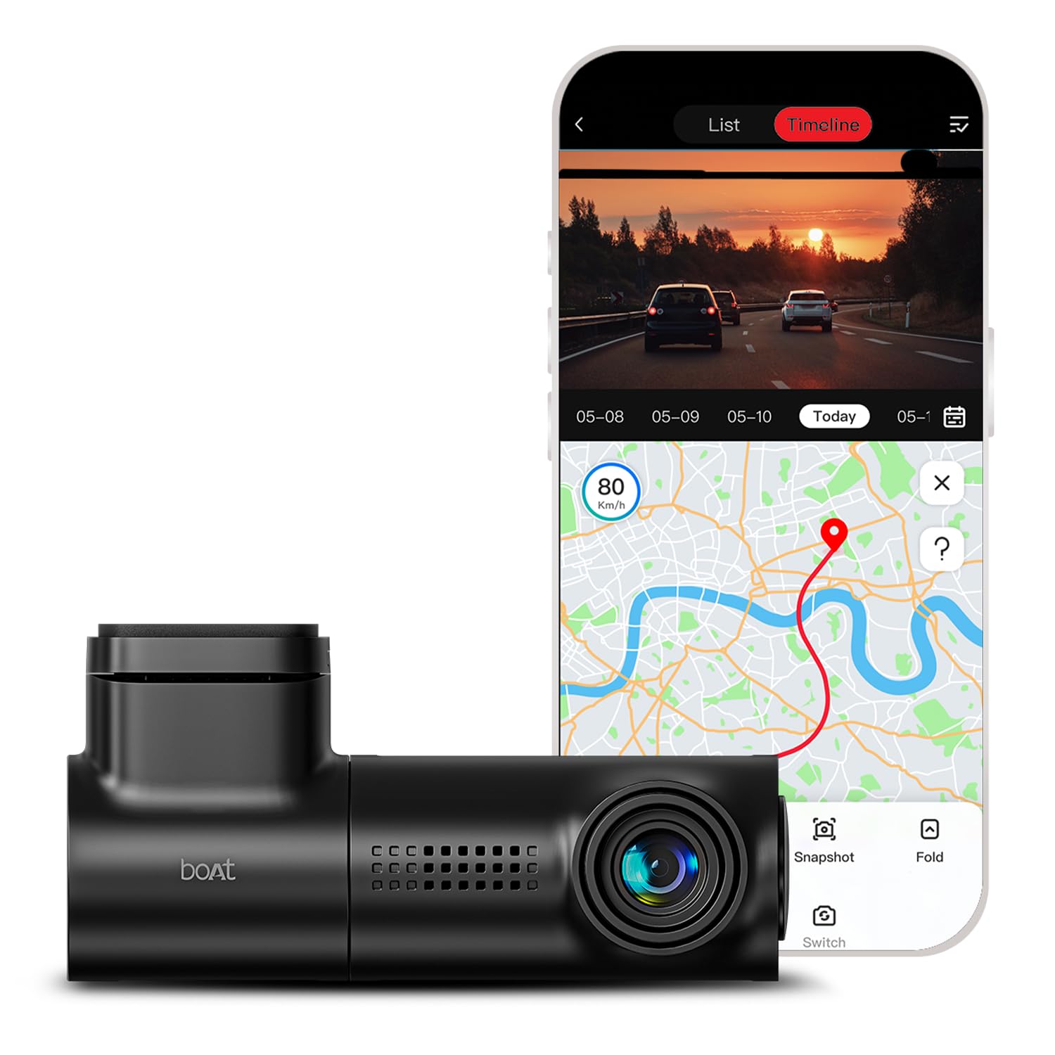 Boat 2026 Edition Hive Dashcam E1, 1296P Full HD Recording, G-Sensor Emergency Recording, Loop Recording, Low Light Visi