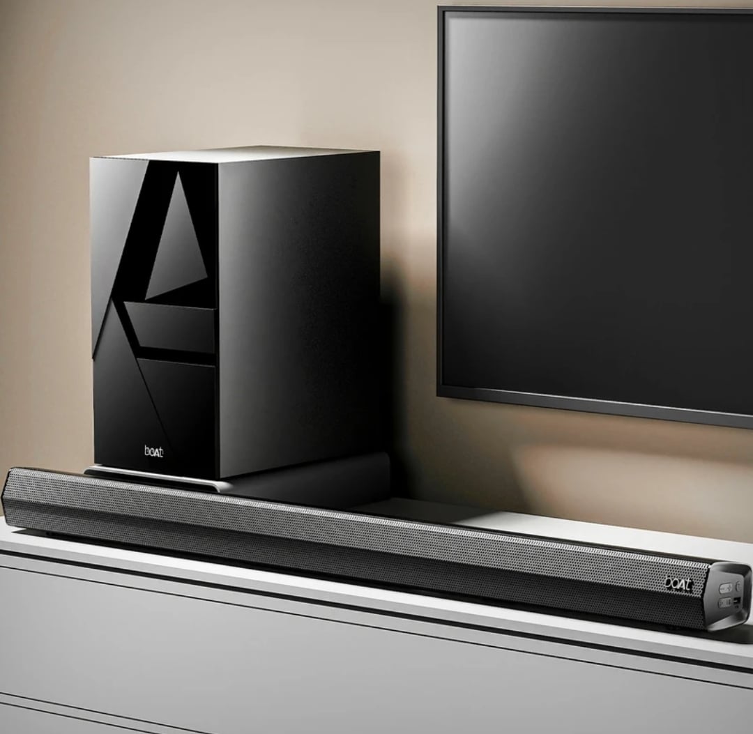 boAt Bar Thump with Wired Subwoofer, RMS 200 W Bluetooth Soundbar (Carbon/Midnight Black, 2.1 Channel)