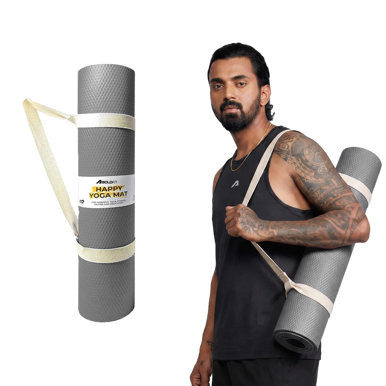 Boldfit EVA Yoga Mats For Women Yoga Mat For Men Exercise Mat For Home Workout Gym Anti Slip 4mm Workout Mats - Grey