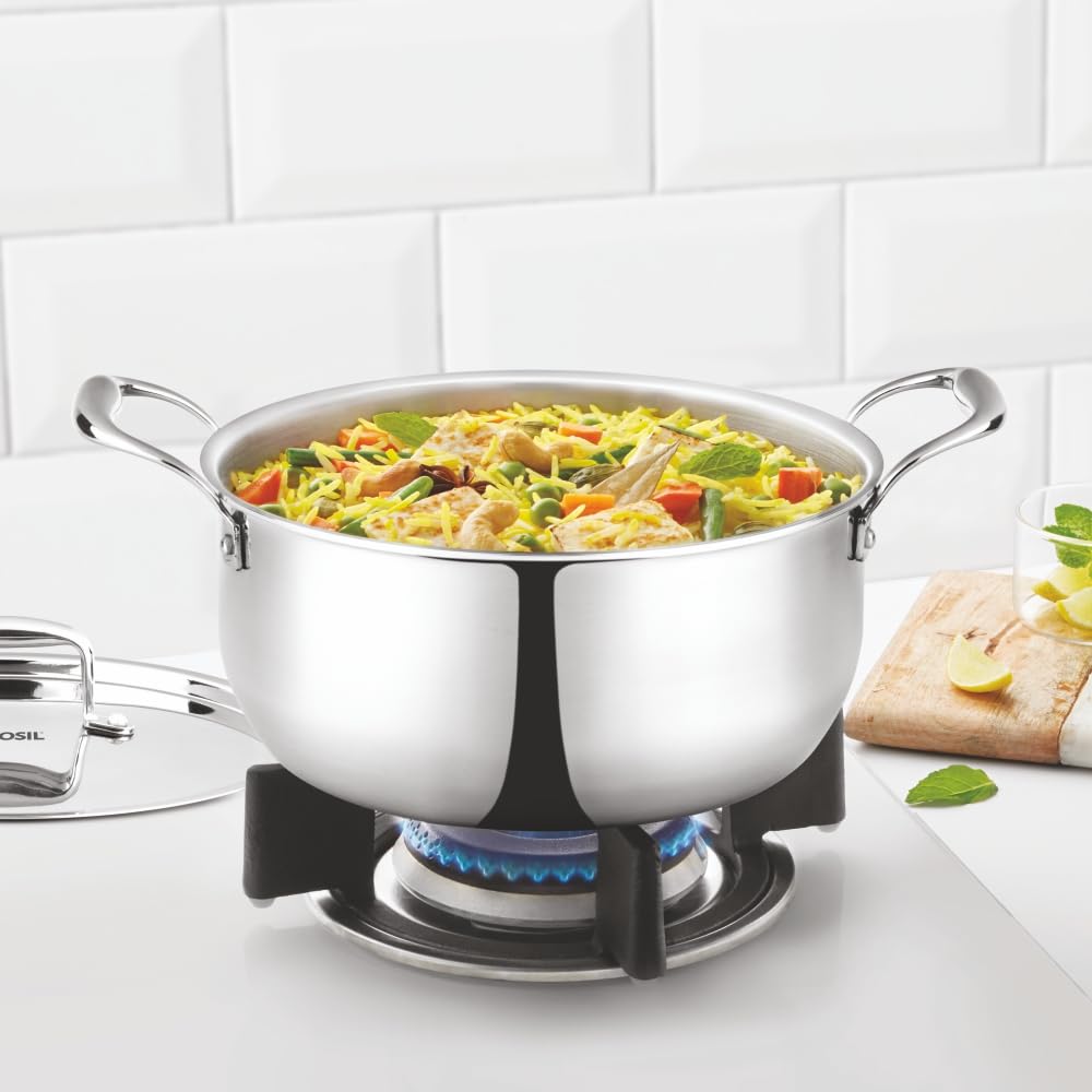 Borosil Cookfresh Tri-ply Casserole 18cm (2.1 L) Steel Handle | SS304 Food Grade Steel