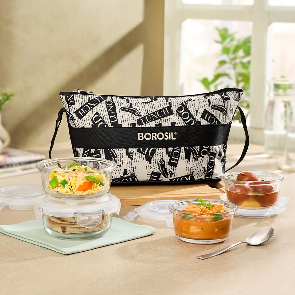 Borosil Nostalgia Daisy Borosilicate Glass Lunchbox | 4 pc Round Container Set [34% Coupon]