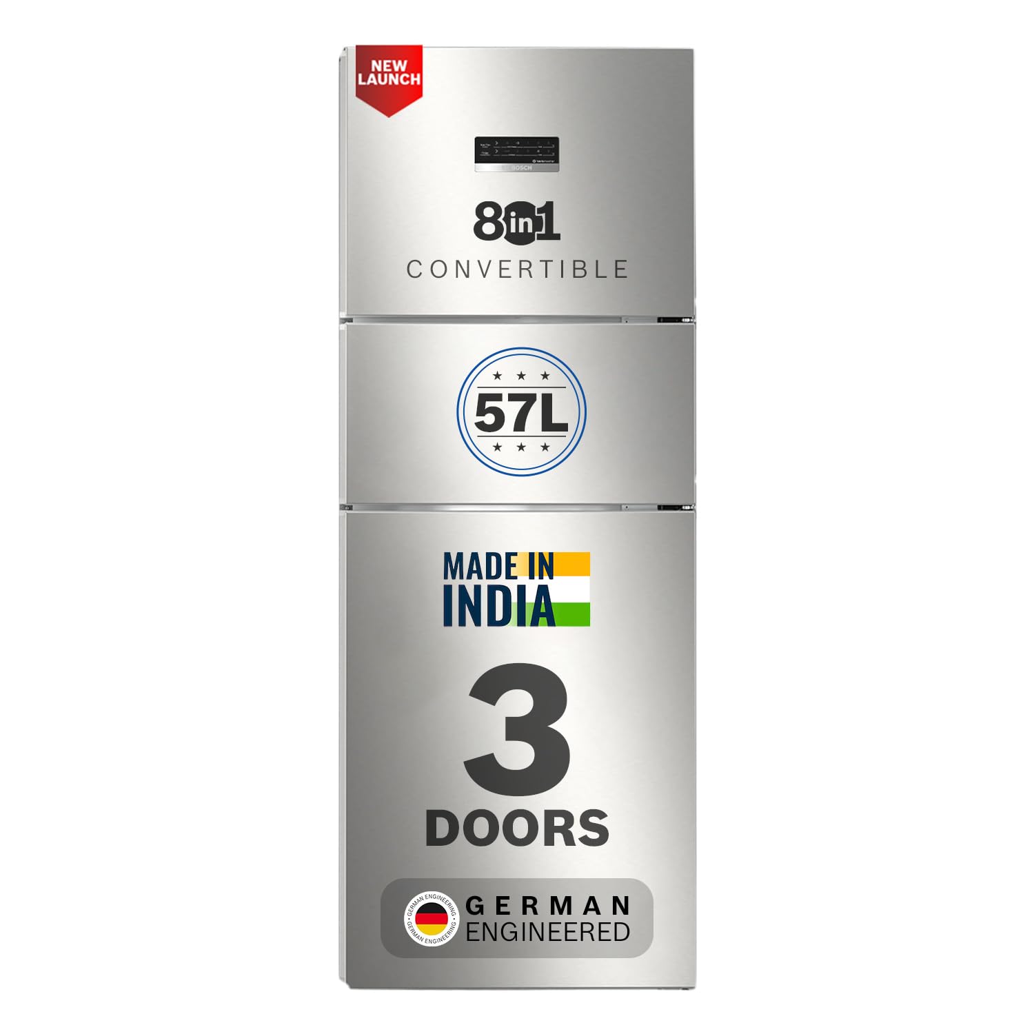 Bosch 302L, 3 Star, MaxFlex Convert Frost Free Triple Door Refrigerator | 8-in-1 Convertible Storage Modes | 57L Extra C