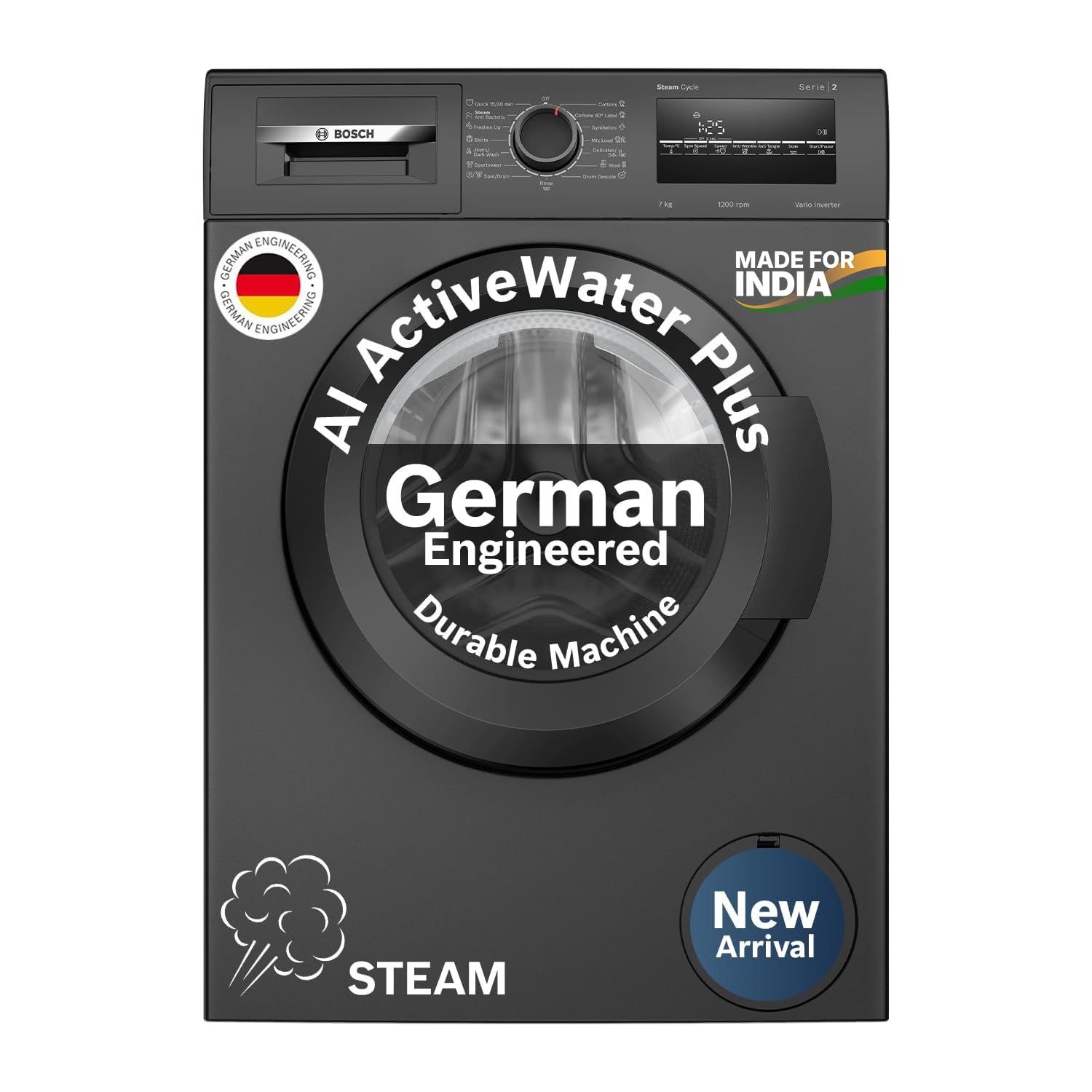 Bosch 9 kg 5 Star Front Load Fully-Automatic Washing Machine, AI ActiveWater, 14 Wash Programs, Removes 99.9% Germs with