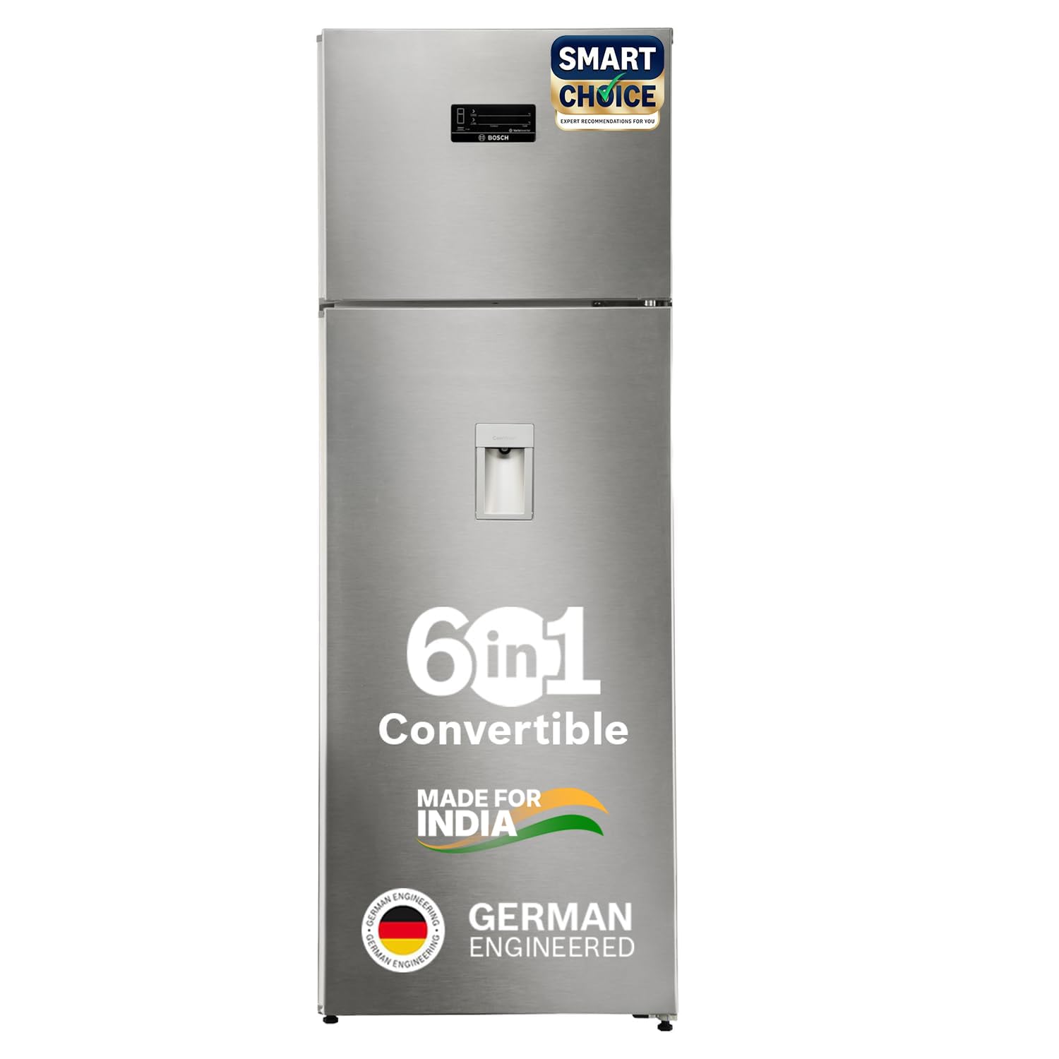 Bosch Smart Choice 368L, 2 Star, Frost Free Double Door Refrigerator with 2.5 L Water Dispenser | 6-in-1 Convertible Sto
