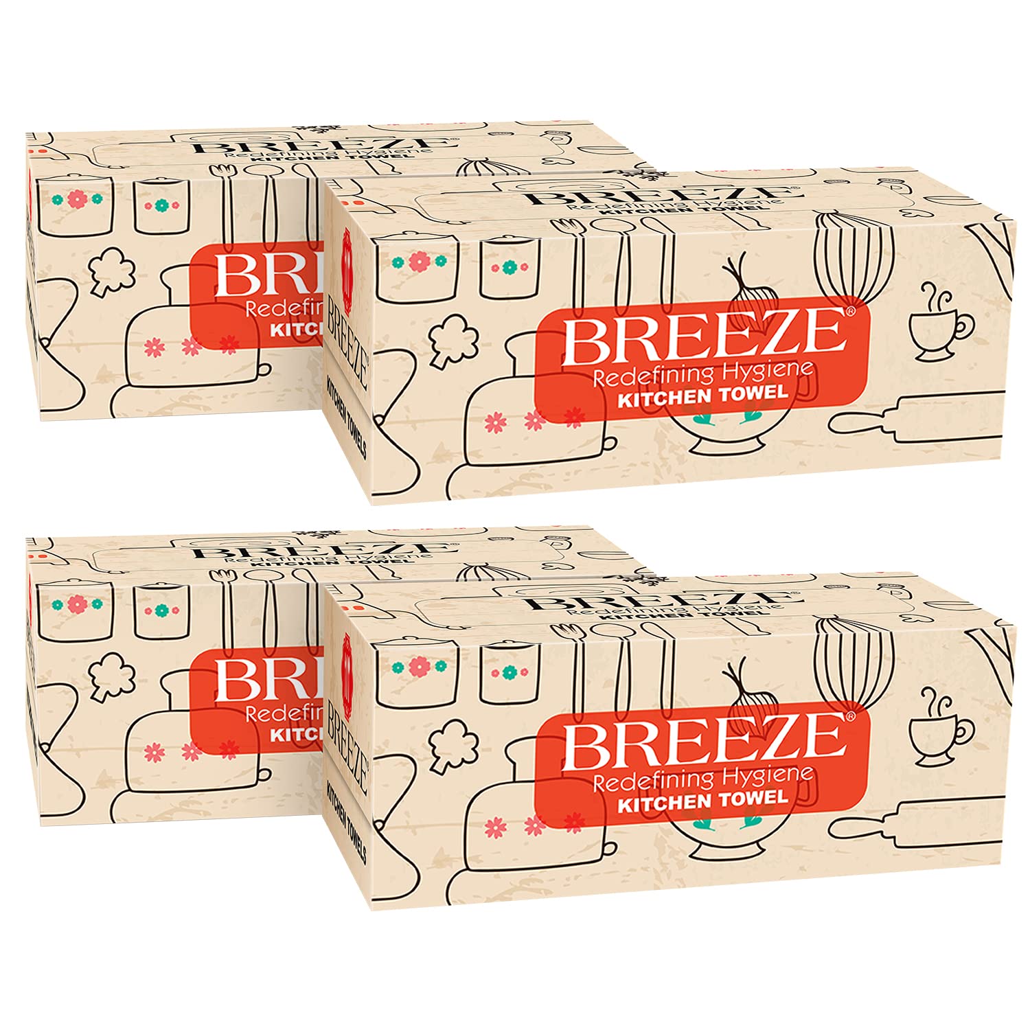 BREEZE BRE036 Kitchen Towel Extra Multipurpose Use Tissue Paper (Pack of 4, White, Rectangular box)
