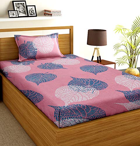 BSB HOME® Glace Cotton 180 TC Big Flower Printed Single Bedsheets with 1 King Size Pillow Cover, (60X90 Inches, 5 x 7.5