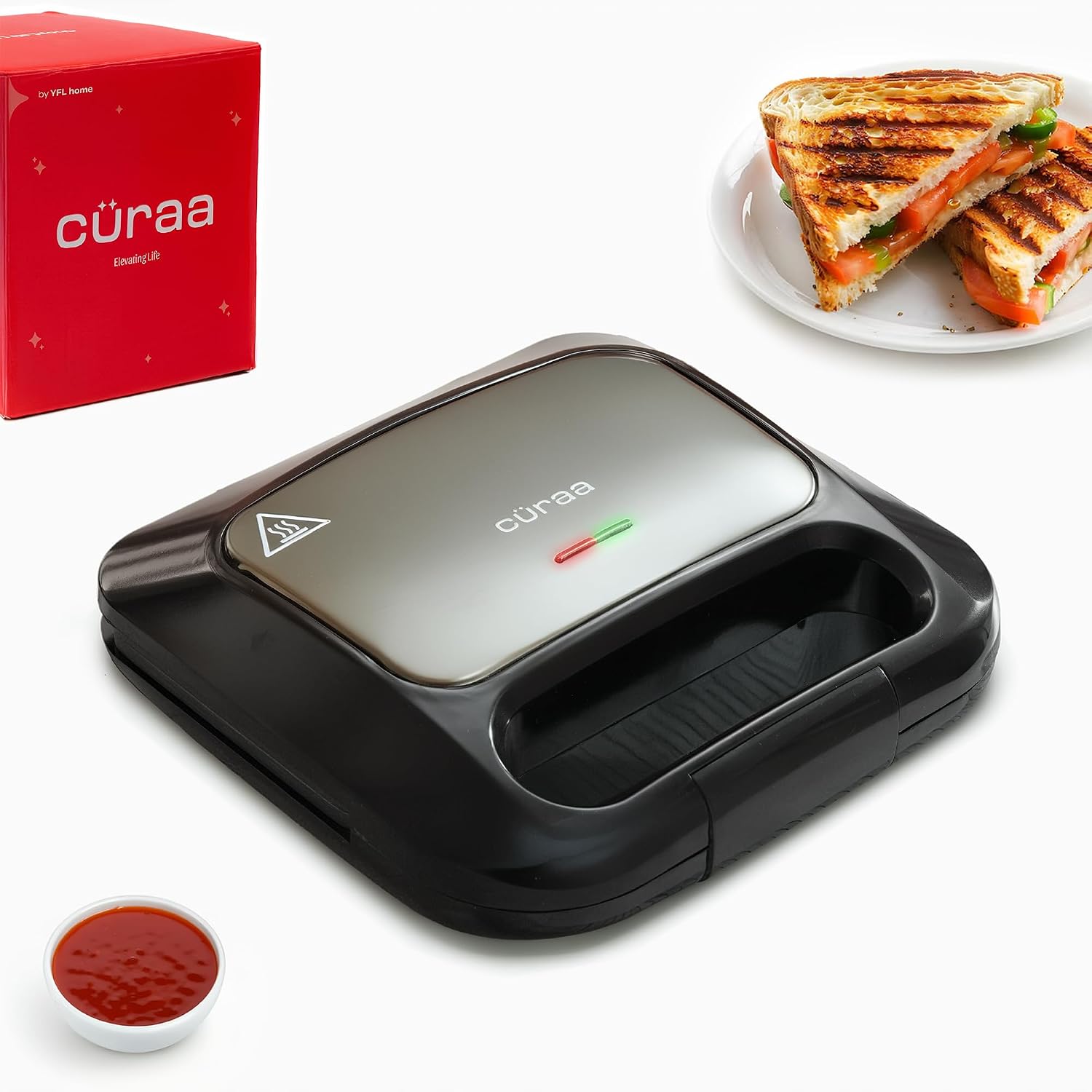 CÜRAA Grill Neo Electric Sandwich Griller & Toaster | By Celebrity Chef Sanjyot Keer | Non-Stick, 2-Slice, 1000W | 2 Yr