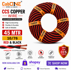 CabONE 10/76 Lite FR Flexible PVC 2 Core Electric Wire For Home & Industry 0.25 sq/mm Black 150 ft. Wire