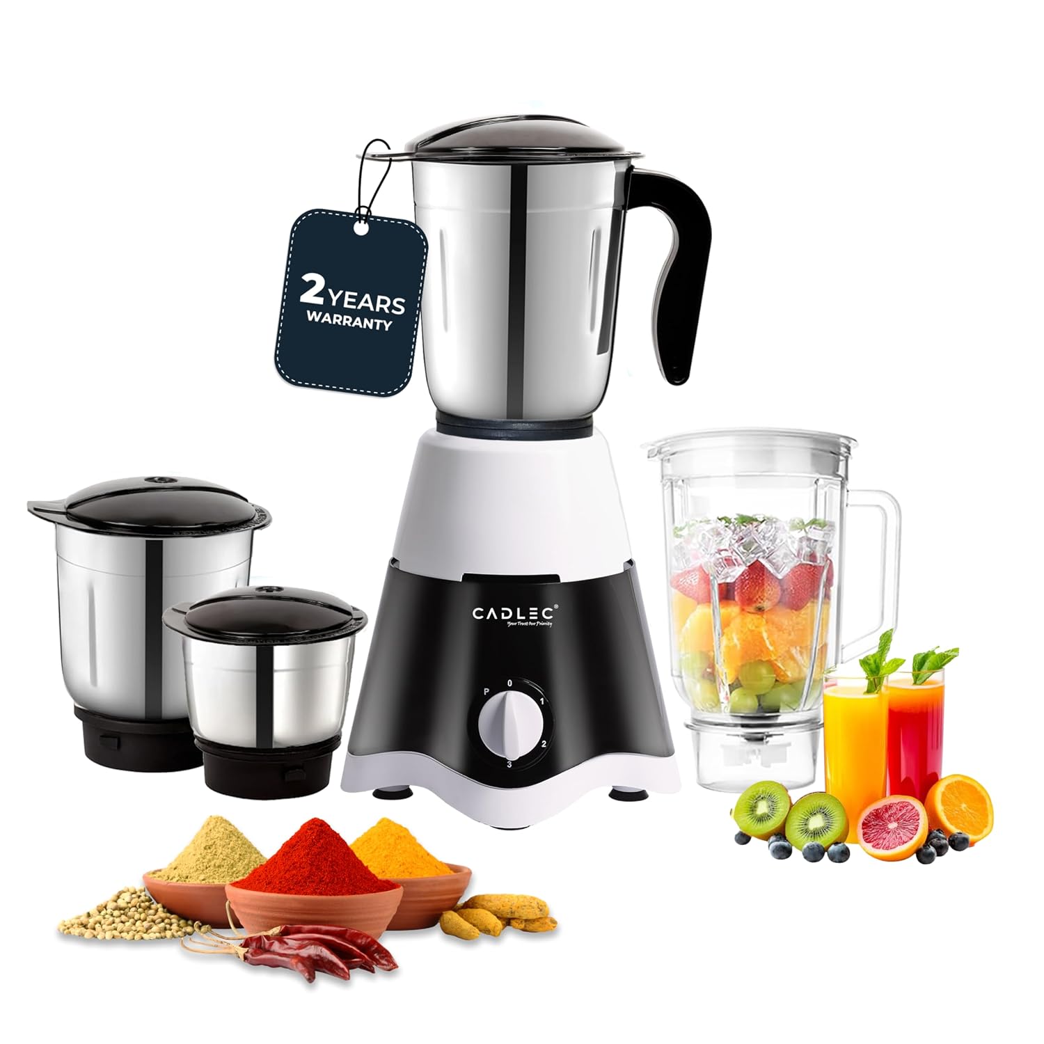 CADLEC GrindGenie 750 Watt Mixer Grinder with 4 Jars | Powerful Performance for Wet & Dry Grinding, Chutney, Mixing & Ju