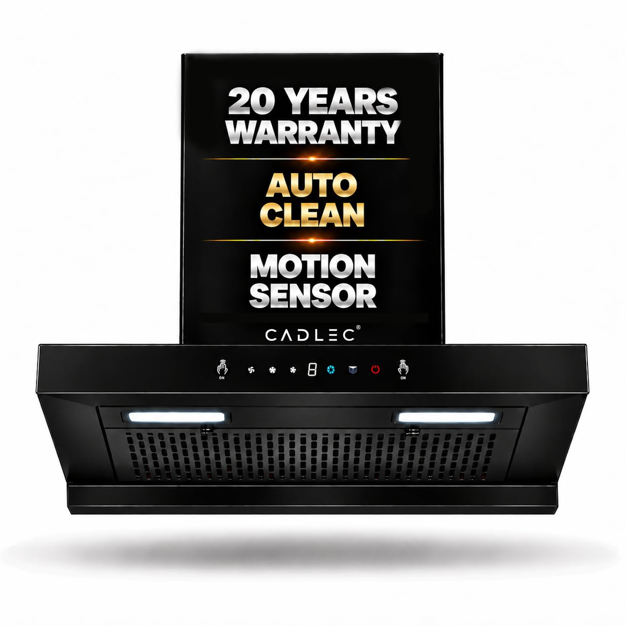 CADLEC PeakFlow 60cm T-Shape Kitchen Chimney | 1400 m&sup3;/hr High Suction, Filterless Auto Clean, Touch & Gesture Control