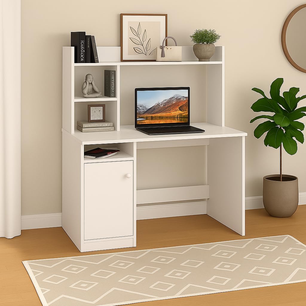 Callas Engineered Wooden Study Table with Hutch & Bottom Storage, Office Work Desk for Laptop Study Computer Table for H