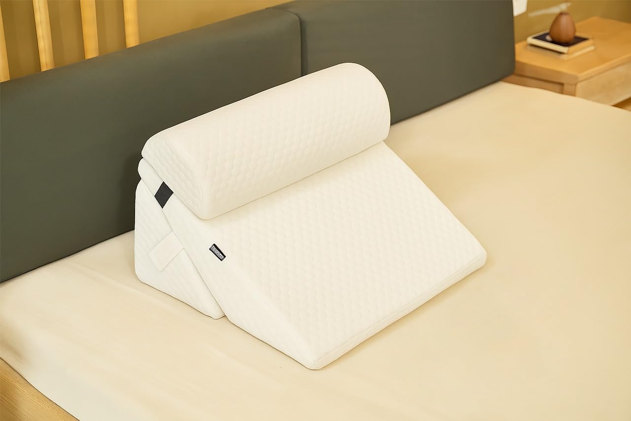 CareFoam Memory Foam Wedge Pillow for Bed with Adjustable Headrest | 2 Years Warranty | 20 x 20 x 12 Inch | Orthopedic B