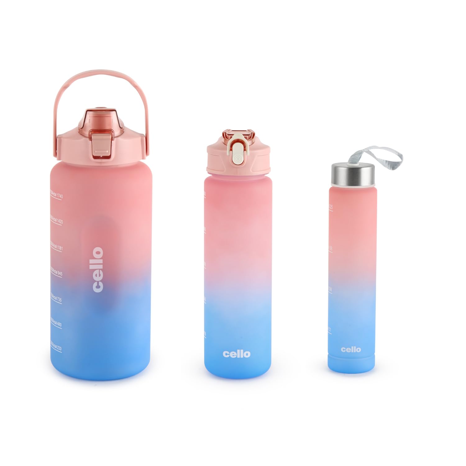 CELLO All Day Set of 3 Pieces Water Bottles Daily Use, Pink (310ml, 790ml, 2085ml) | BPA Free Leakproof Lightweight Easy