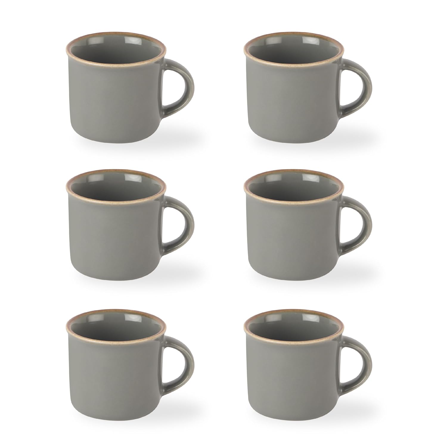 CELLO Estella Nexus Color Silver Mist Plain Mug Set of 6, 90ml, Grey | Scratch Resistant | Porcelain Tea, Coffee Mug Set