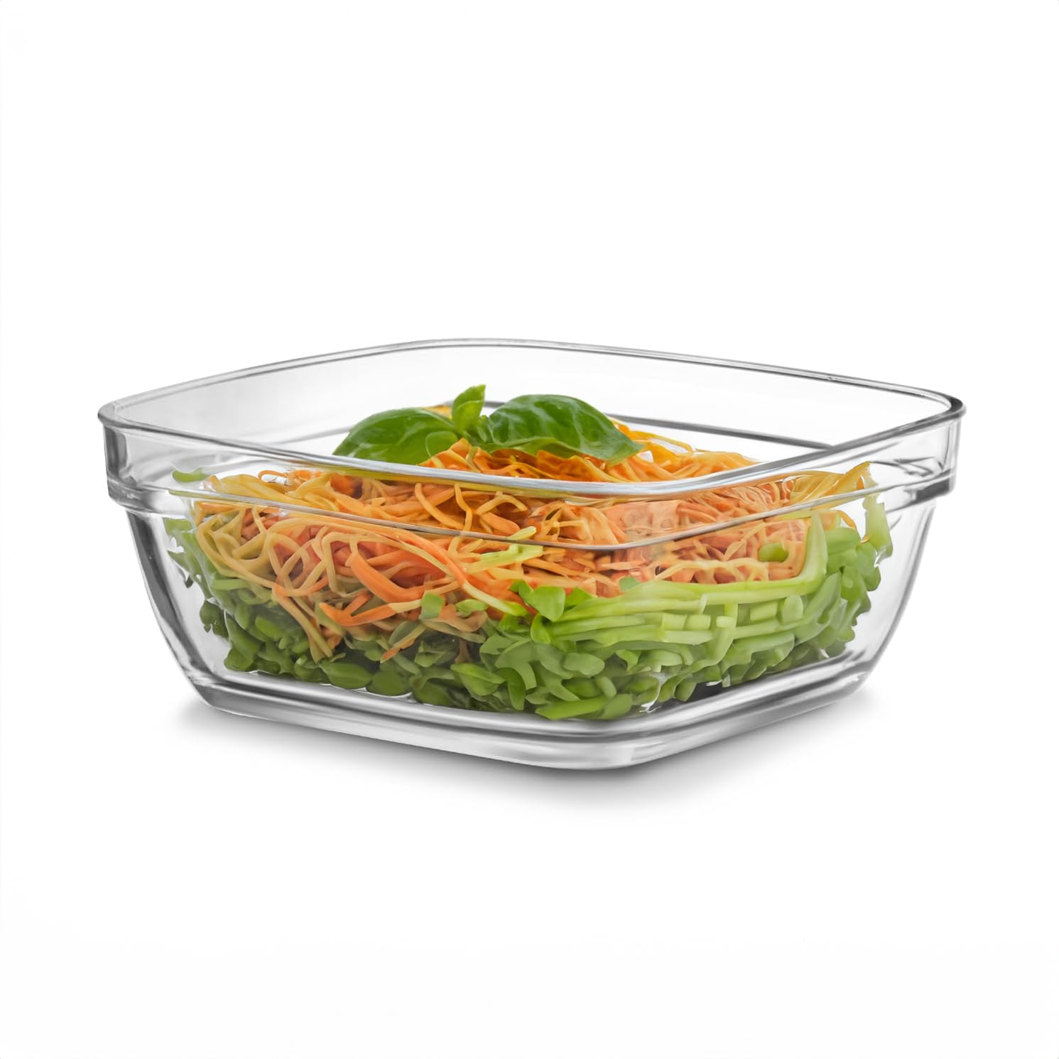 CELLO Nadir Square Serving Glass Bowl for Kitchen 1100 ml, Transparent | Microwave Oven & Dishwasher Safe, Freezer & Fri