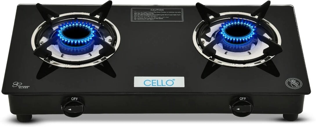CELLO Regal 2 Burner Black Gas Cooktop,Toughened Glass
