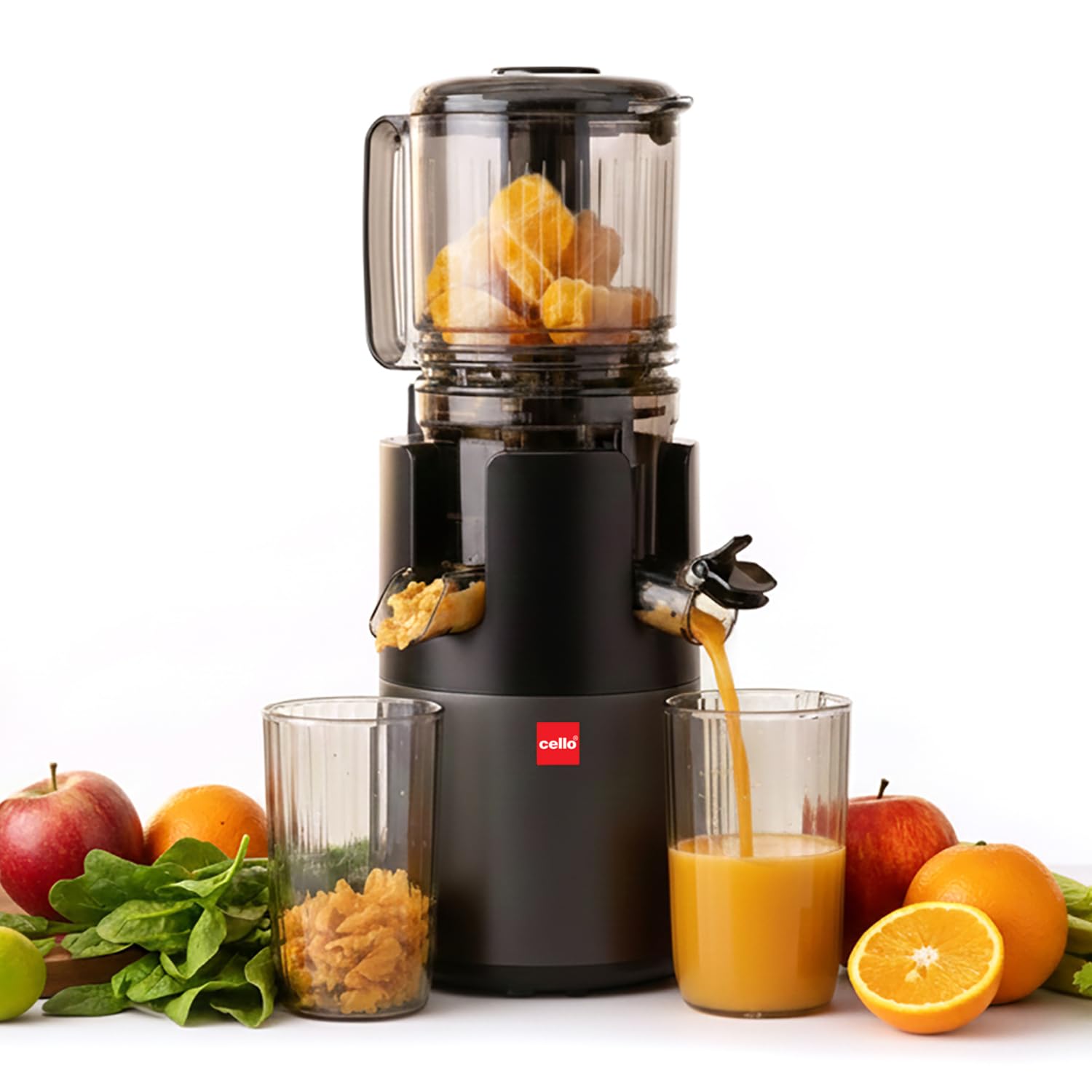 Cello Slow Juicer 300 Watts Black | Cold Press Professional Juicer, Dual-Valve Technology