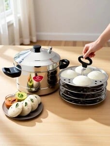CENTURA Stainless Steel Classic Idli Maker/Idly Cooker (4 Plates, Silver) Induction & Standard Idli Maker