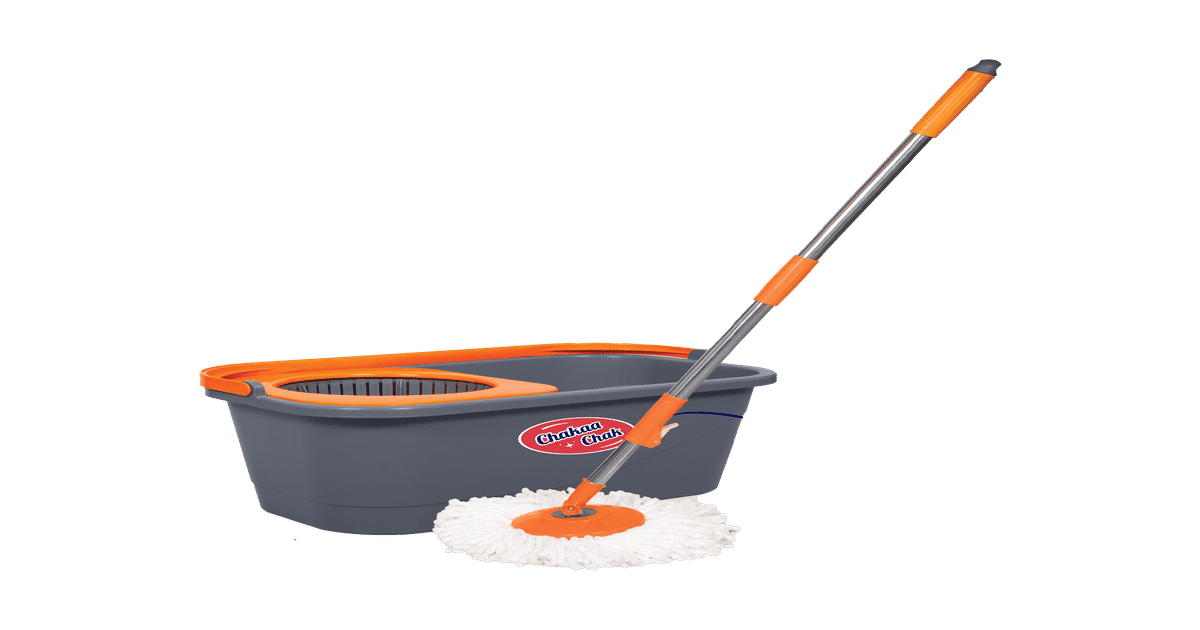 Chakaachak Plastic Eco Spin Bucket Mop (Grey and Orange) on Instamart