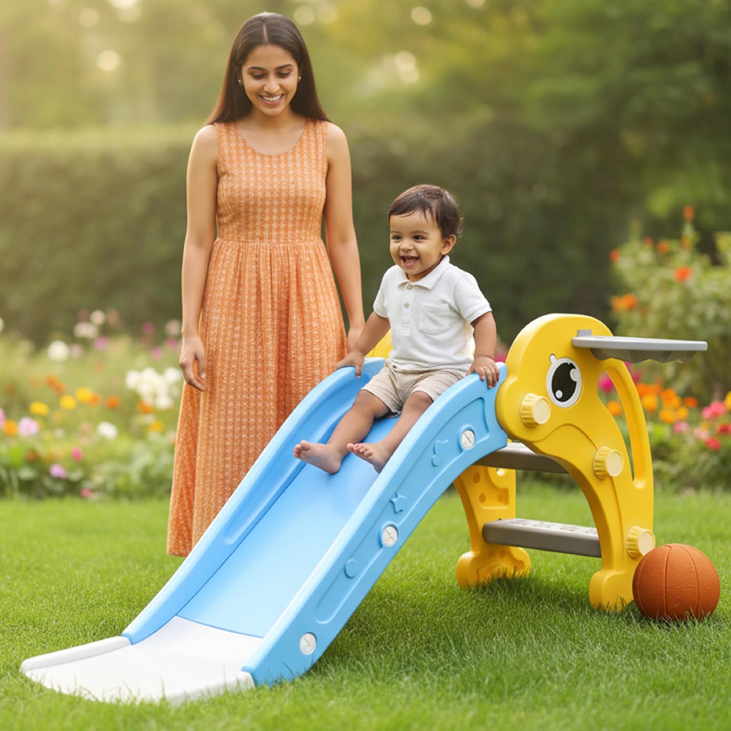 [Cheapest] Top Brand Dolphin Slide for Kids 1+ Years with Basketball Hoop | Toddler Slide for Indoor Outdoor Play