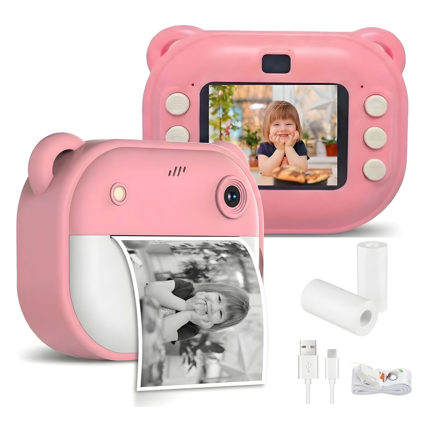 Chickmama Kids Instant Print Camera, 1080P HD 13MP, Thermal Inkless Printing, Rechargeable Digital Camera for Kids, Gift