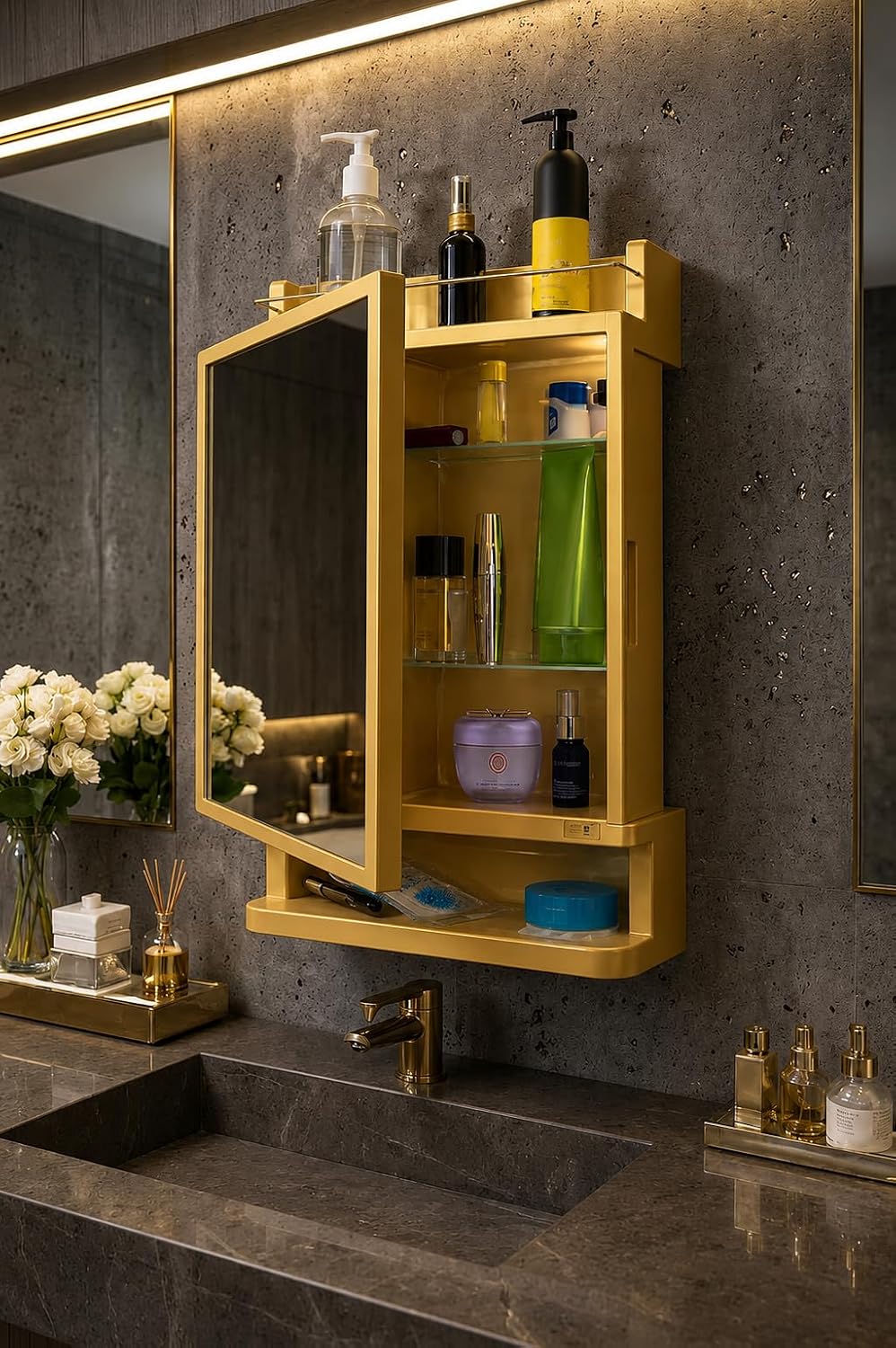 CIPLA PLAST Rich Look Bathroom Cabinet with Mirror- (Made in India) (Golden)