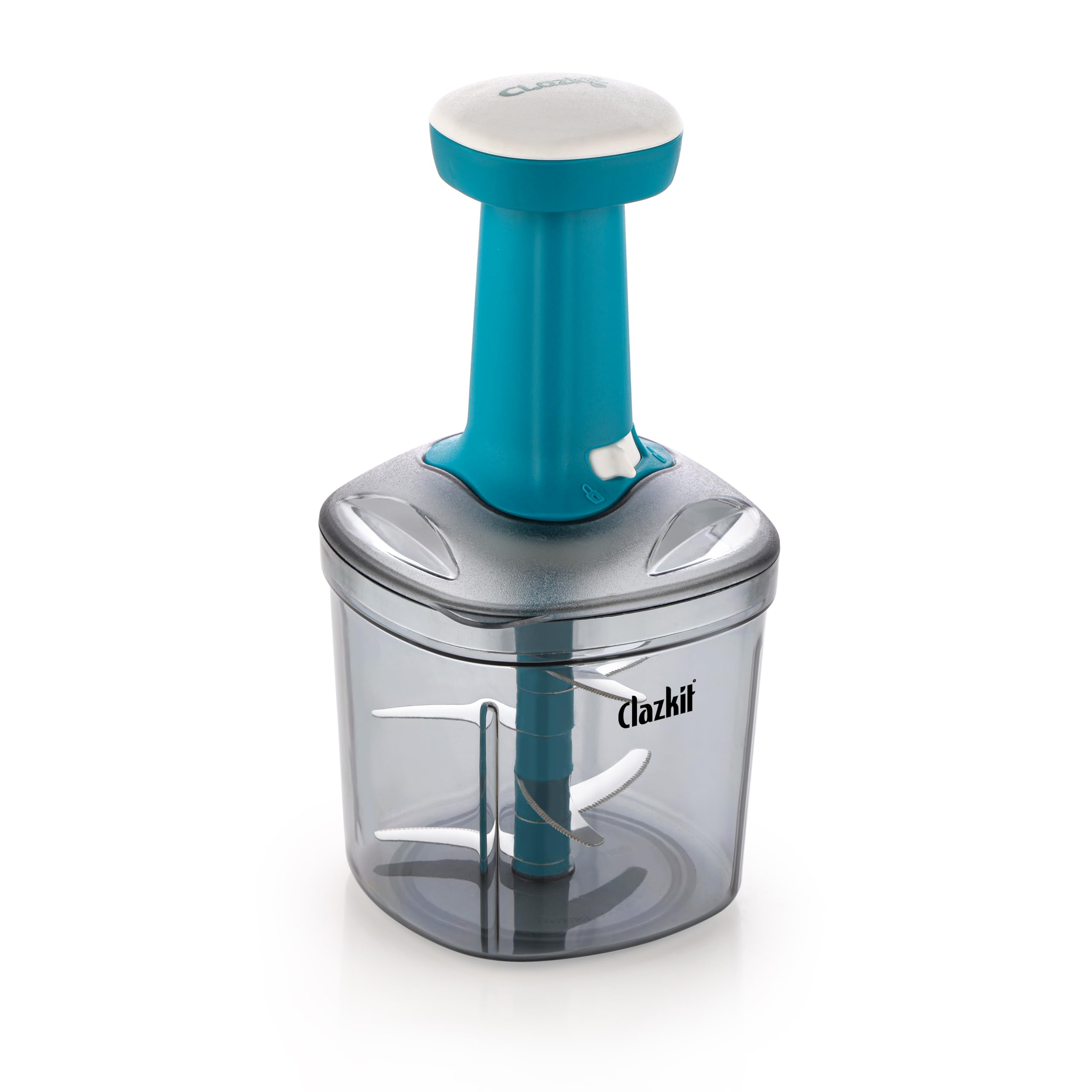 Clazkit Push Chopper Manual Hand Press Push Chopper with 6 Blades for Effortless Chopping Vegetables & Fruits-1100ML, Mu