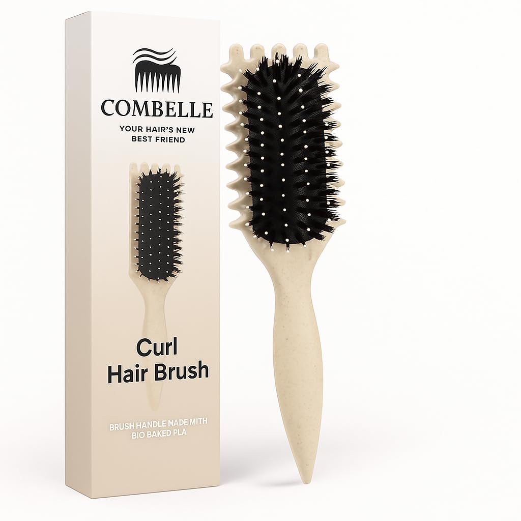 Combelle 5-in-1 Curl Hair Brush | Vegan Boar Bristles | Bio-Based PLA Handle | Detangling, Defining & Frizz Control for