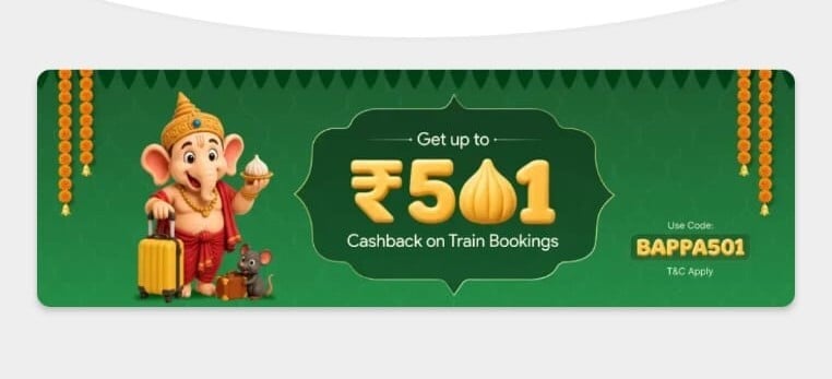 ConfirmTkt Ganesh Chaturthi Offer - Get Rs. 501 Cashback on Minimum Booking of Rs. 300