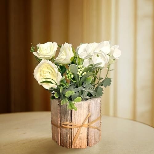 Cortina Wooden W Pot Mixed Flower | Home Décor Items for Living Room Balcony Kitchen Bedroom Office Table Top Decoration