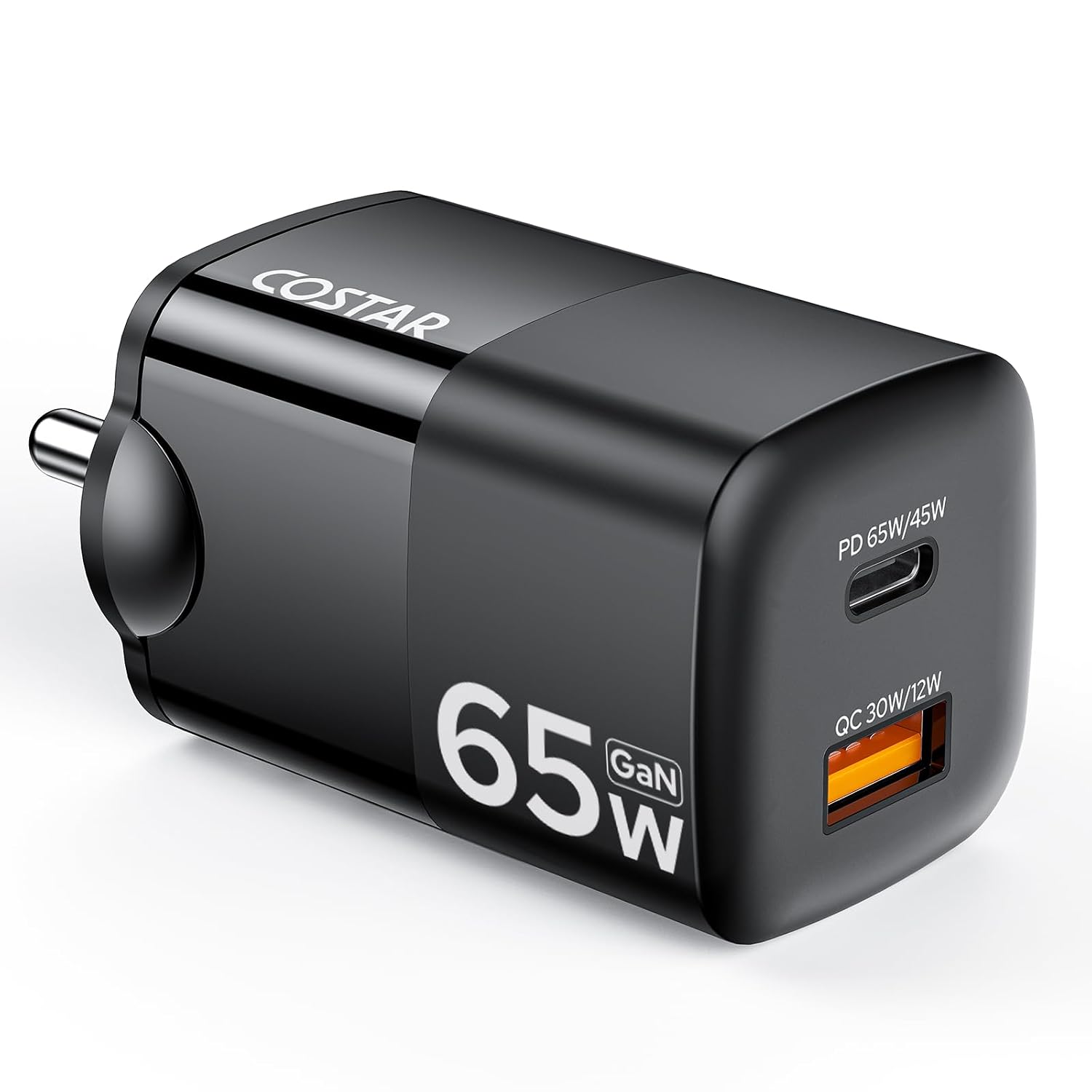 Costar 65W GaN Dual Port Fast Charger QC/PD, 2 in 1 USB & Type C Fast Charger Adapter for Laptop, Lenovo, HP