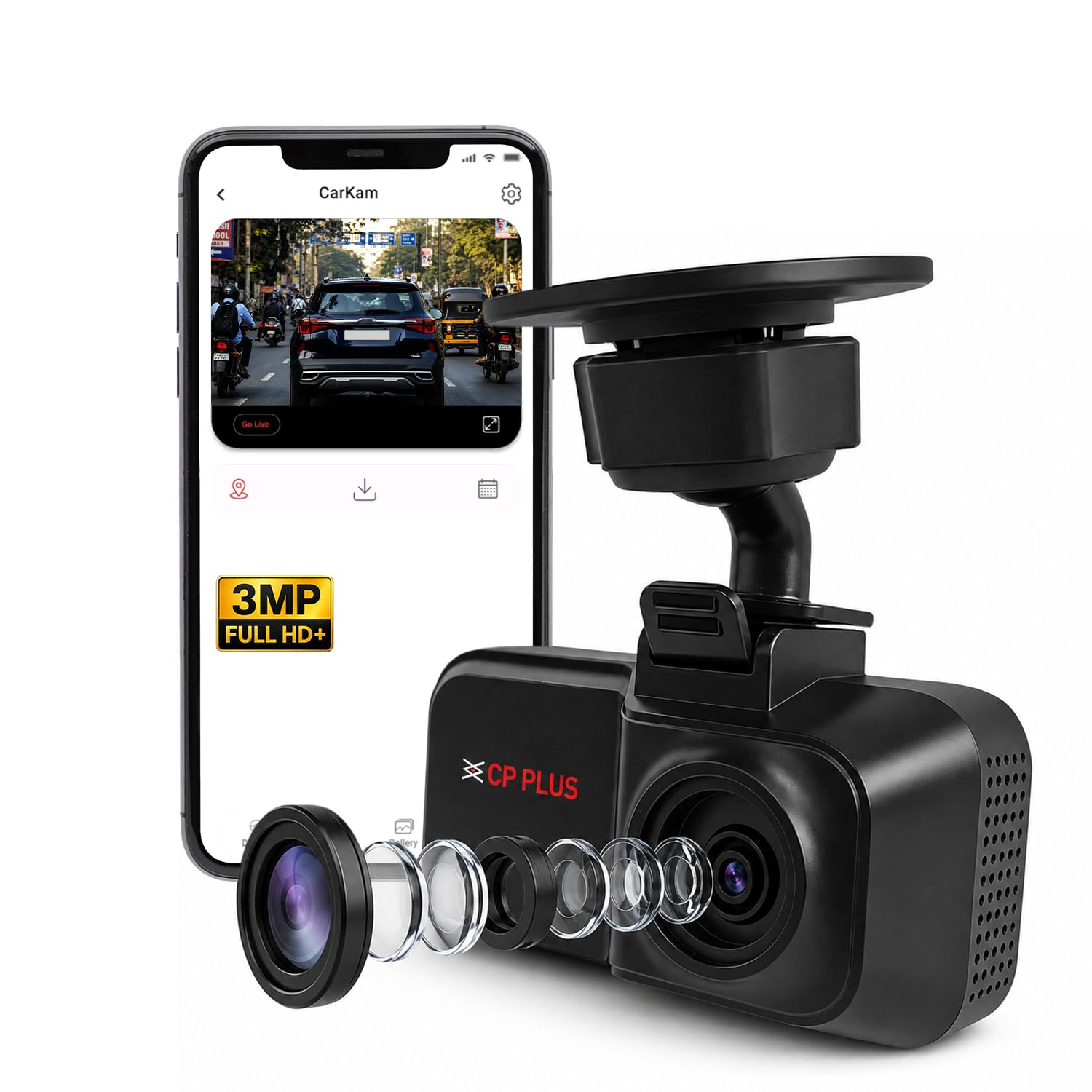 CP PLUS Dash Cam for Car CP-W310 | 2K 3MP Full HD+ Single Channel Dashcam | 1296P Recording