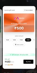 Cred: Myntra Gift card at 10%