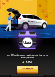 CRED x Uber: get 30% off on your next intercity ride Up to Rs. 500 per ride
