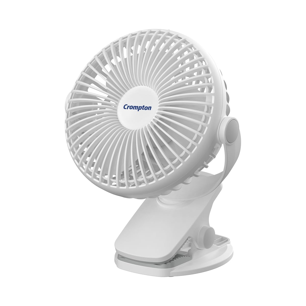 Crompton Siro Rechargeable Clip Fan 100MM | Safety Grill Design | Replaceable Battery (White)