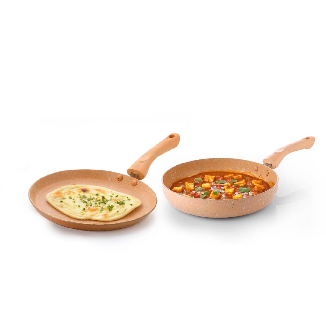 Crystal Marbo Plus Induction Bottom 2 Pc Nonstick cookware Set | Tawa 250 mm + Fry Pan 250 mm | Thickness: 3mm | 5 Layer