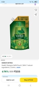 Dabur Vatika Health Shampoo Refill Pouch (1 Litre) at Rs. 233 [74% OFF]