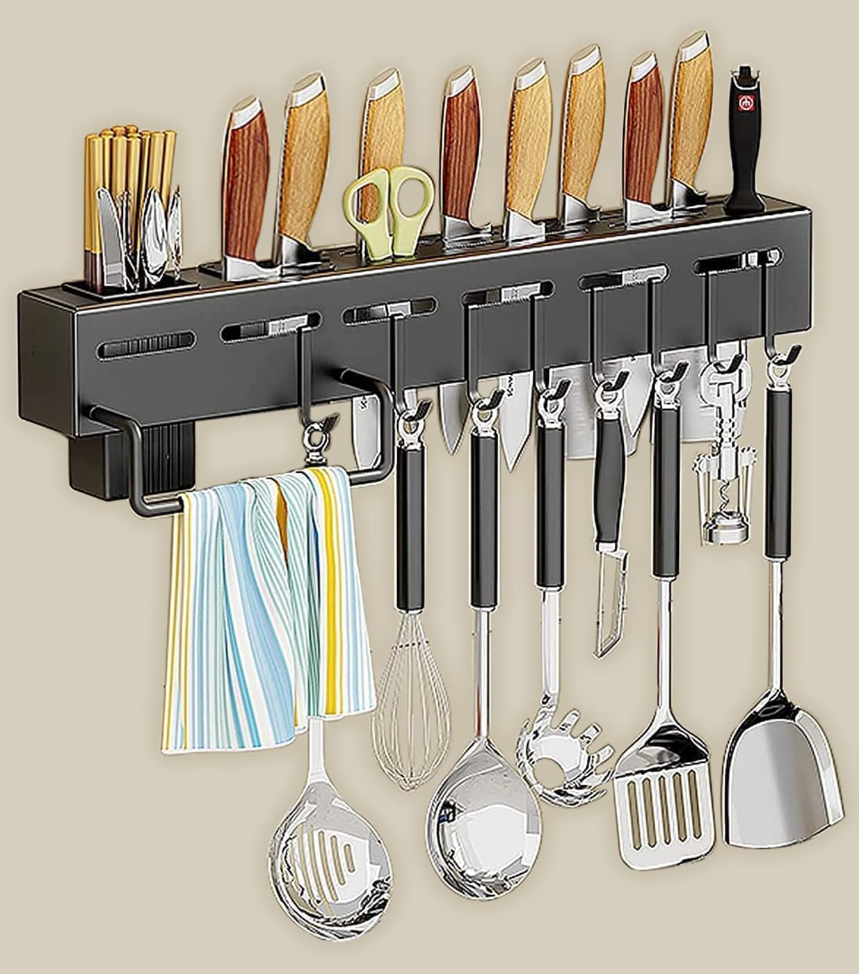 Deejay Kitchen Shelf Wall Mount Knife Holder,Towel Hanger, Spatula Ladle Hanging Hooks