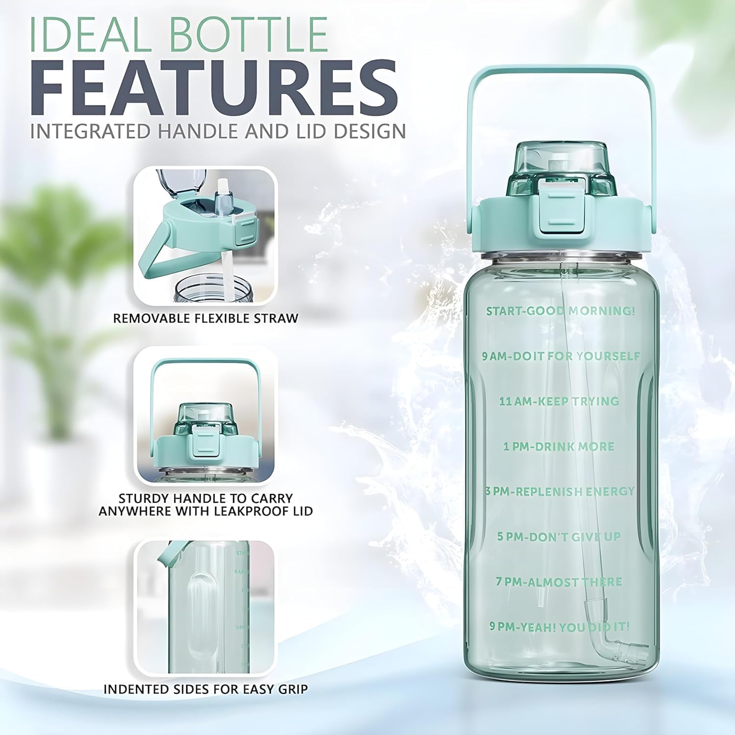 (delivery charge 99) 2 Litre Water Bottle with Motivational Time Marker, Straw & Handle -Leakproof, Durable, Non-Toxic