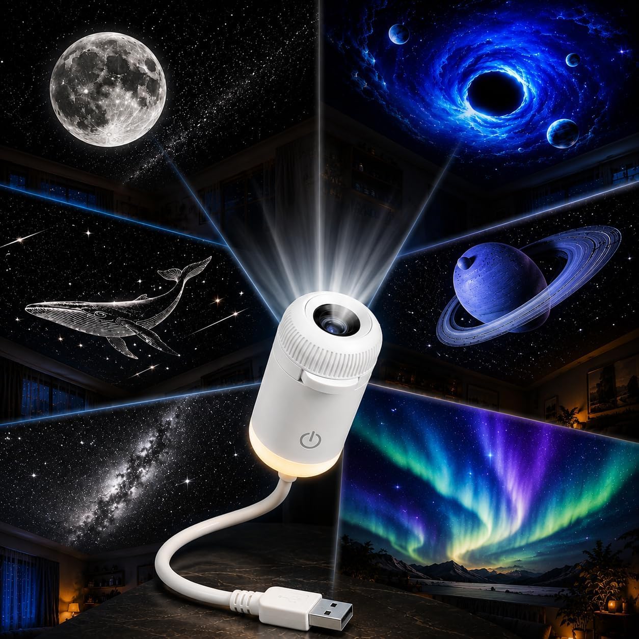 Desidiya 2-in-1 Galaxy Projector Night Light, USB Portable Starry Sky Night Light Projector for Bedroom, Mini LED Nightl