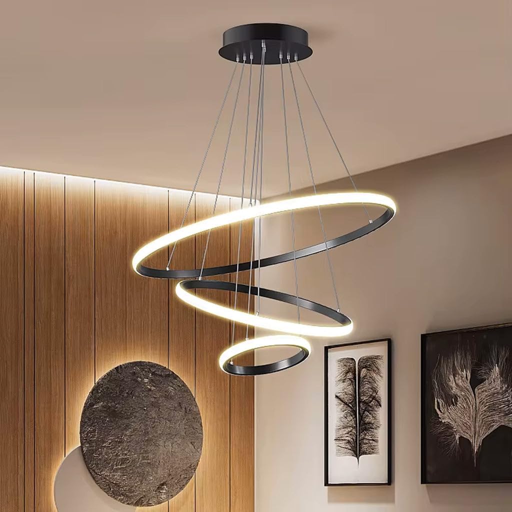 Desidiya 3 Ring LED Pendant Light Fixture for Indoor, Dining Table, Living Room, Kitchen Island, Café & Home Decor, Spir
