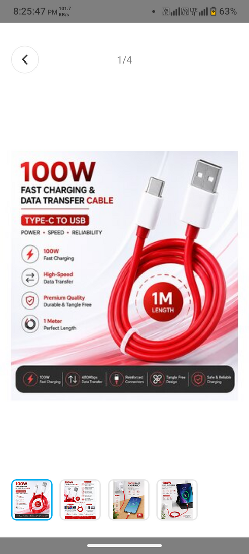 Digihaat:- 100W USB to type C fast charging cable