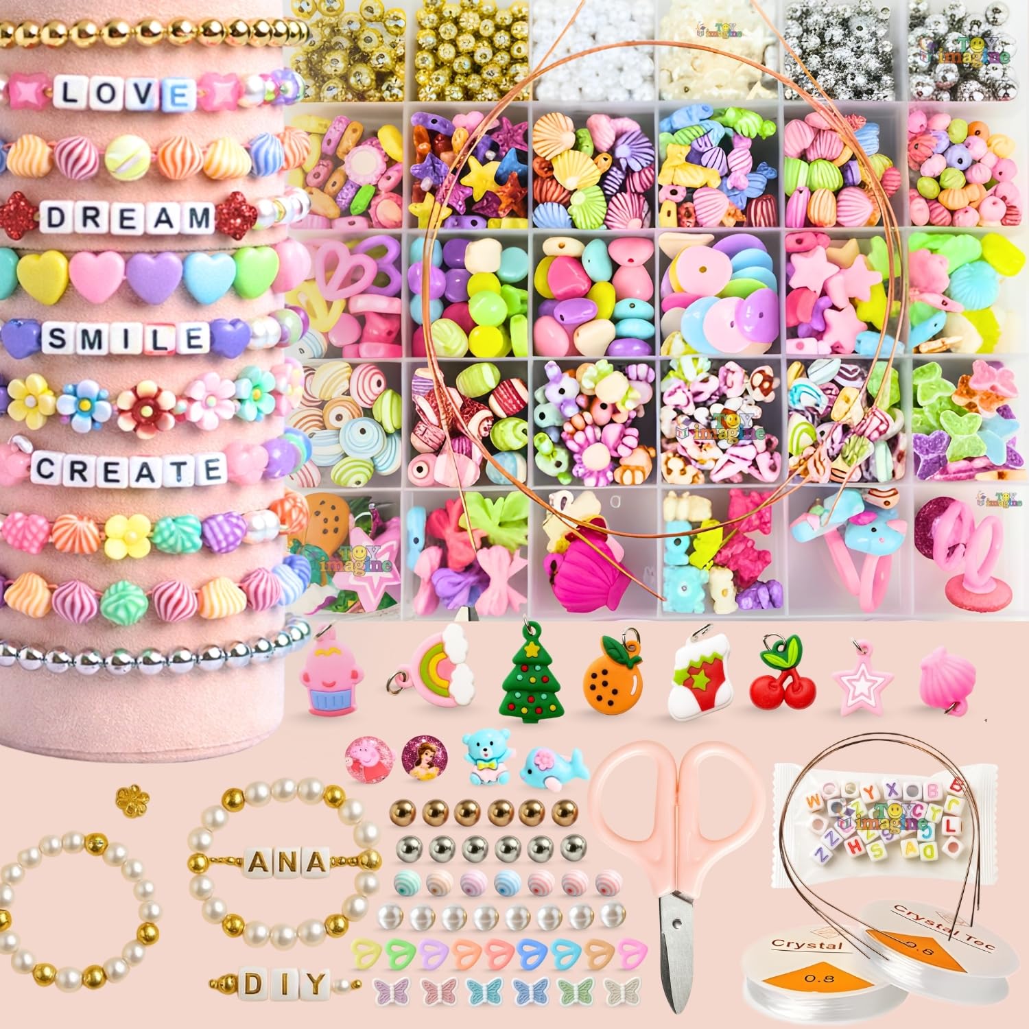 DIY Bracelet Making Kit for Girls | 31 Compartment Beads | Charms Alphabet Scissors | Age 6-14