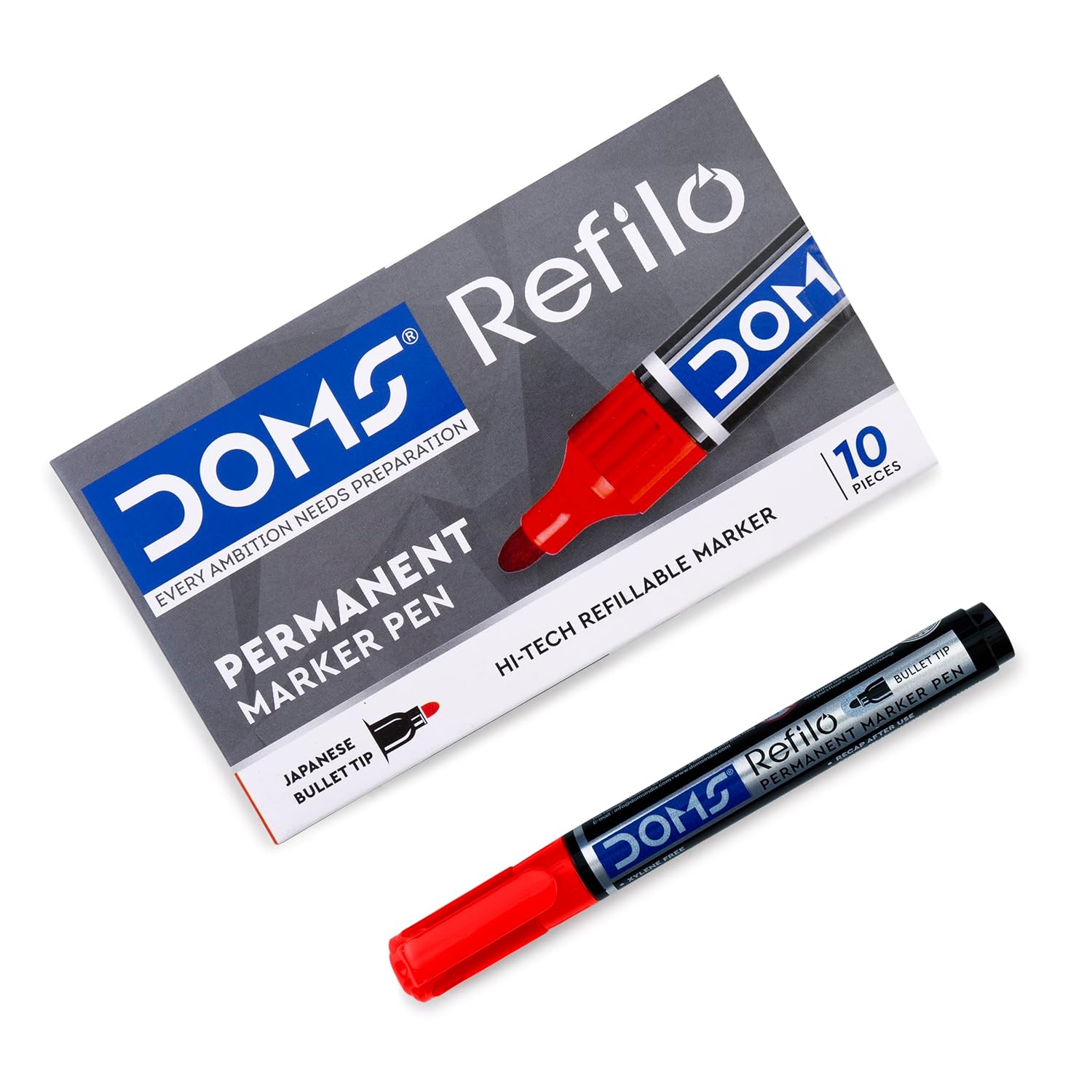 Doms Refilo Non-Toxic Hi-Tech Refillable Permanent Ink Pens(Red x 20 Set)