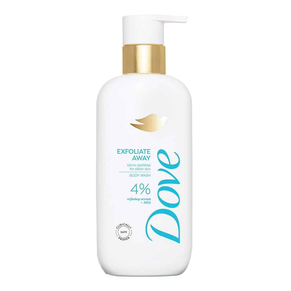 DOVE Exfoliate Away Serum Body Wash, 300 ml, for Refined and Silky Skin, with 4% Refining Serum + AHA, Dermatologist Co
